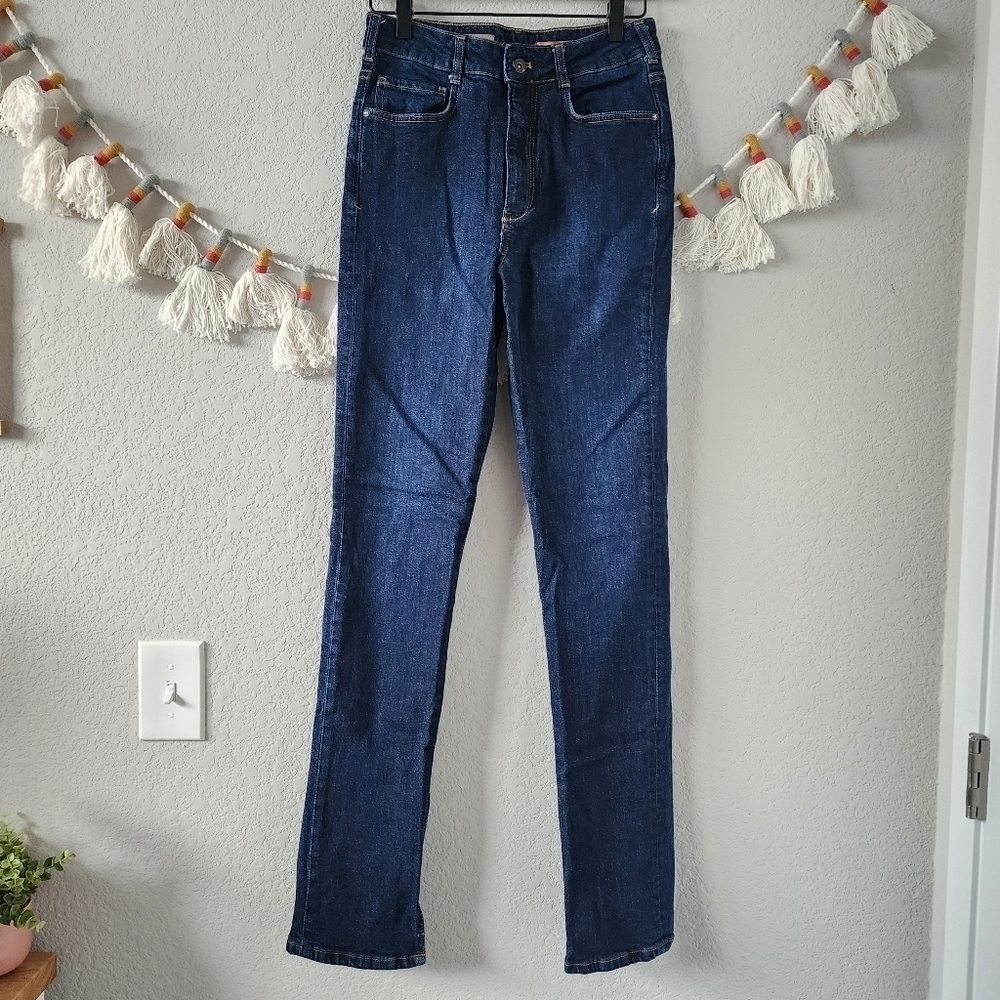 Anthropologie Pilcro The Split Straight Leg Jeans Dark Wash Denim Casual Chic 27